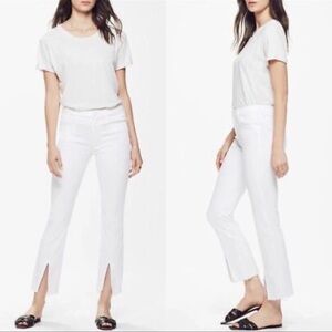 MOTHER Insider Jeans in Ankle Fray Glass Slipper White Jeans Front Slit Open 24